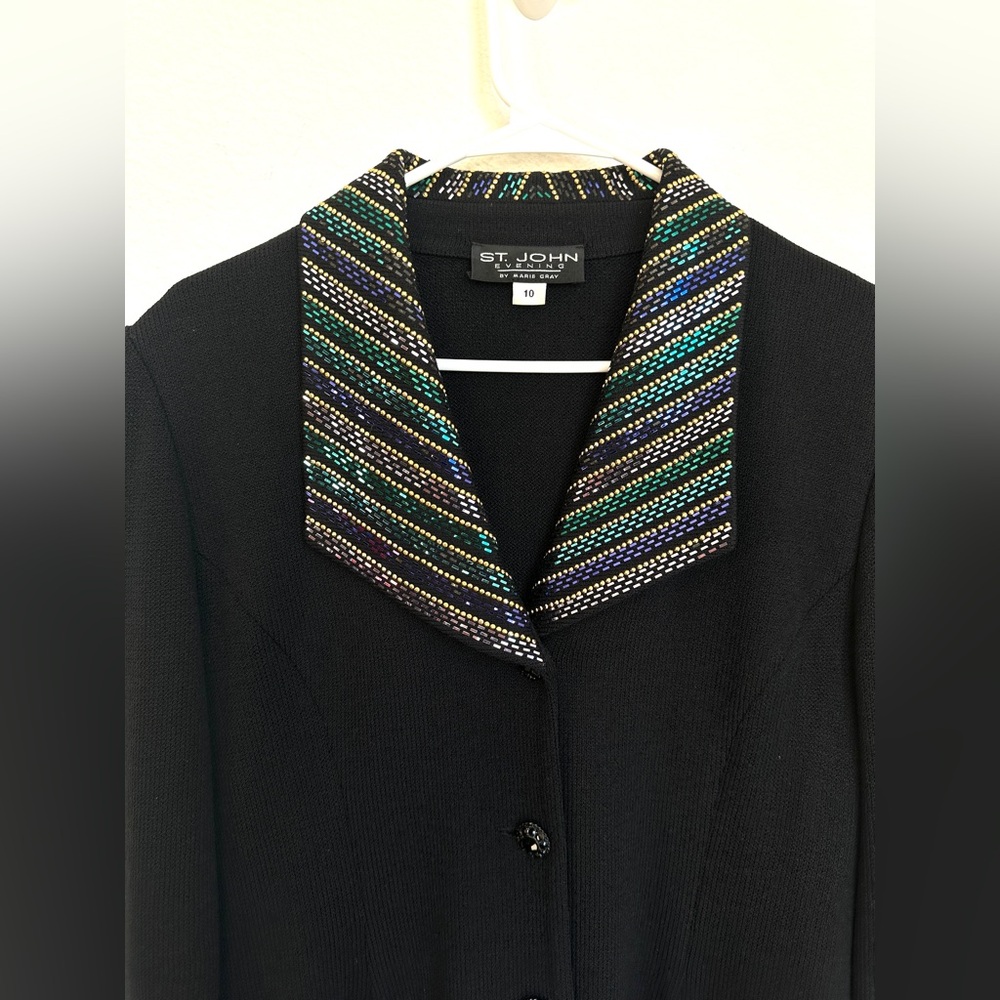 St John Evening Santana Knit jacket with silver Beading size 10 - Picture 3 of 12